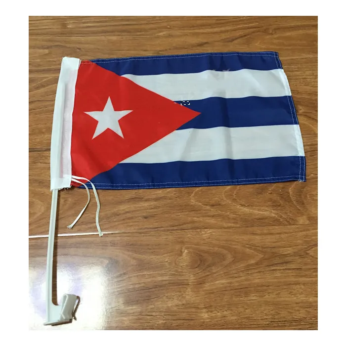 Bandeiras do carro cubano, bandeiras 12x18inch 30x45cm com polos plásticos de 43cm, poliéster 100d, uma camada 80% sangram a impressão lateral do doule