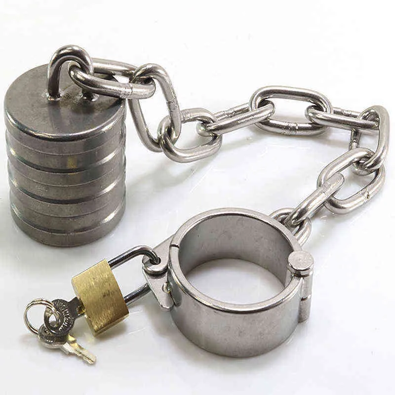 NXY Chastity Device Rostfritt stål Man Penis Långkedja Heavy Pendant Ball Lock Stretcher CBT BDSM Cock Ring Sexleksaker för Men1221