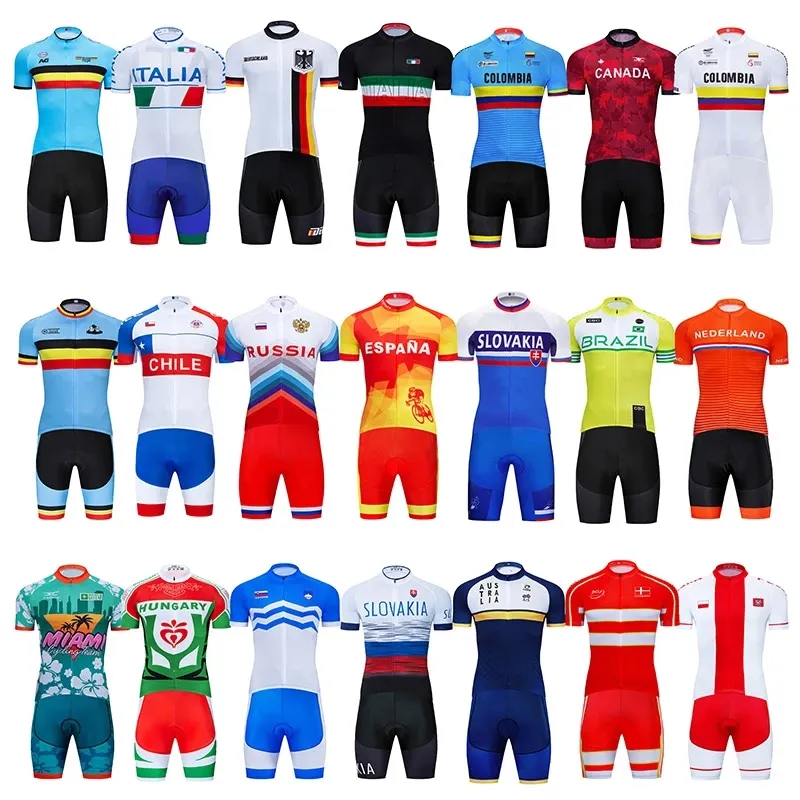 2024 Nederländerna Spanien Tyskland Danmark National Cycling Team Jersey Cykel Shorts Bib Set Ropa Ciclismo Mens Mtb Shirt Summer Pro Cykling Maillot Bottenkläder