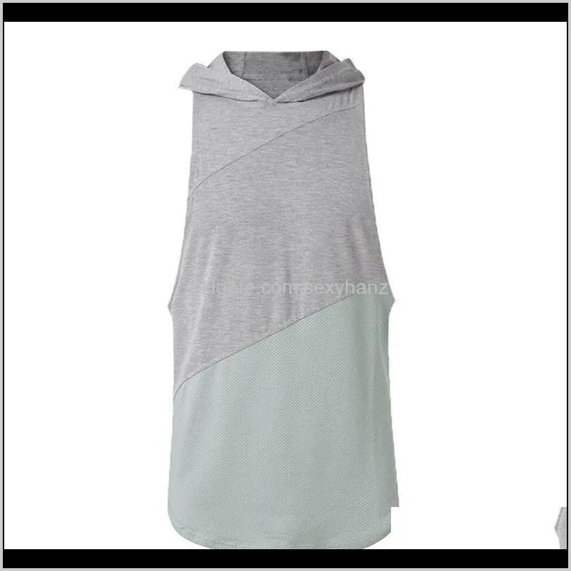 gym clothing mens bodybuilding hooded tank top cotton patchwork mesh sleeveless vest sweatshirt fitness workout sportswear male