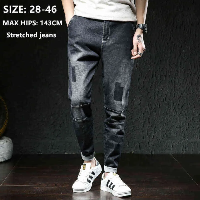 Dżinsy Mężczyźni Denim Męskie Czarne Spodnie marki Jens Cowboy Moda Hip Hop Blue Stretch Loose Duży Rozmiar Plus 40 42 44 46 Harem Spodnie G0104