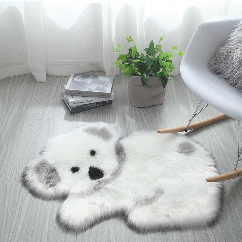 Animal Rug High Quality Long Fluff Panda Koala Mat Faux Fur Mattor Vardagsrum Sovrum Sofa Kudde Konstgjorda Fluffy Mats 210727