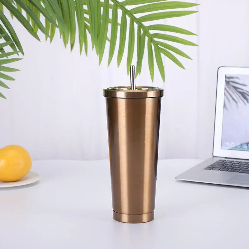 500ml Stainless Steel Water Bottle Tumblers With Metal Straw Cup Double Insulation Drinkware Coffee Drinking Cup Christmas Gifts