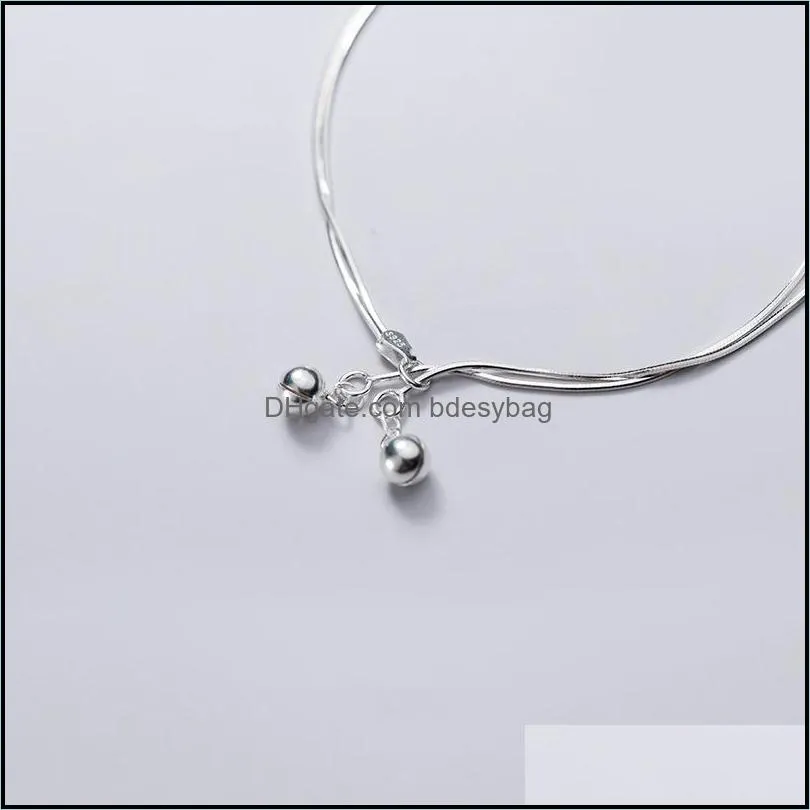 Charm Bracelets 925 Sterling Silver Cute Bell Double Chain Bracelet 17CM Adjustable 3CM For Women Lady Daughter Jewelry