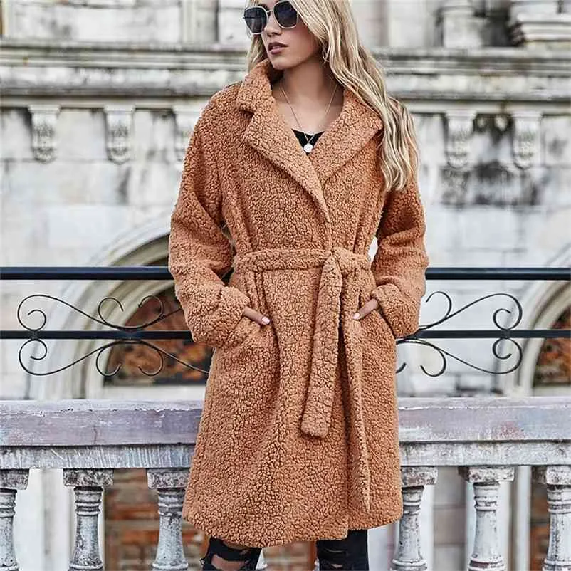 Womens Autumn Winter Coats Style Mid Length Lapel Cardigan Coat