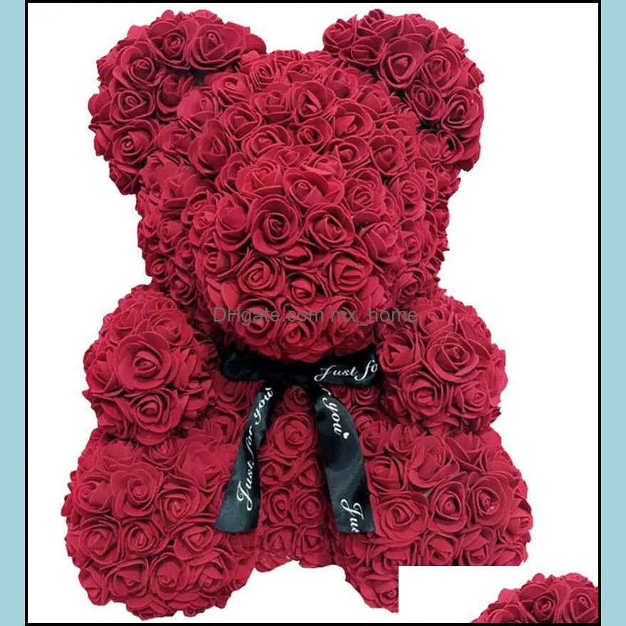 40cm Pink Rose Bear Heart Flower Gift For Girlfriend Birthday Wedding Artificial Party Home Decor