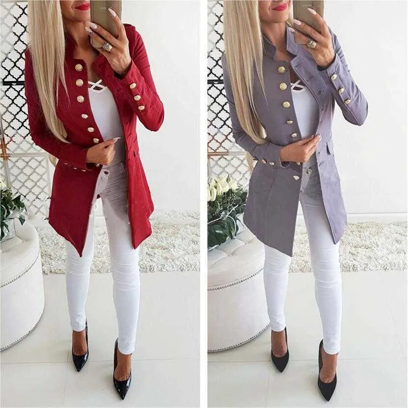 2020 Printemps Automne Costume Bureau Lady Manteau À Manches Longues Ouvert Simple Boutonnage Slim Femmes Manteau Noir Rouge Skinny Longue Veste Femmes Tops X0721