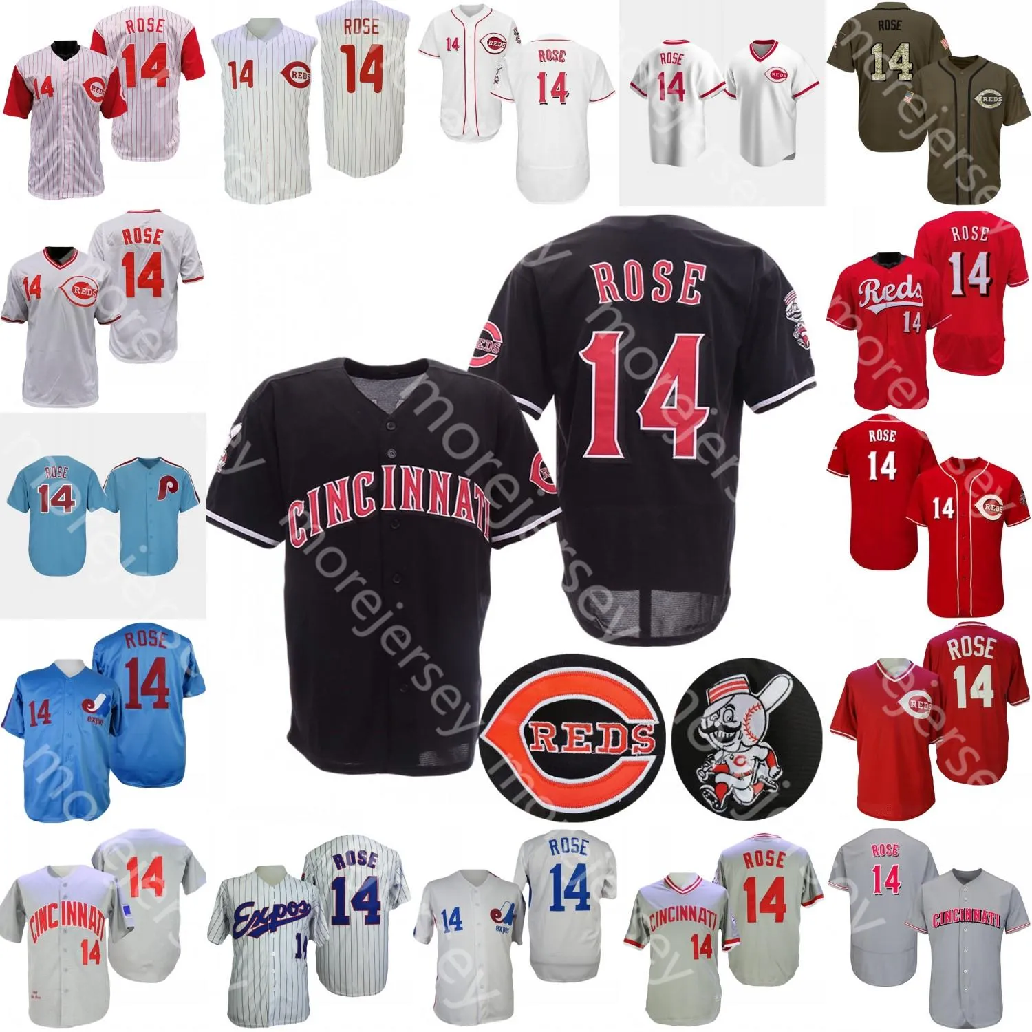 Pete Rose Jersey 1969 1976 그레이 화이트 1976 빈티지 엑스포스 베이비 블루 블랙 레드 메쉬 BP 플레이어 팬 민소매 핀스트라이프 사이즈 S-3XL