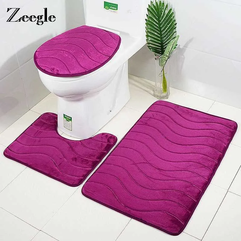Zeegle 3Pcs/set Bathroom Mat Foam Sponge Bath Mat Non-slip Bathroom Floor Mats Toilet Rugs Washable Bathroom Carpet Bath Rugs