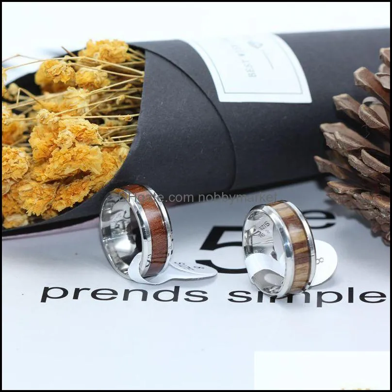 Stainless steel Men`s Wood Rings high quality Men s wooden Titanium steel Ring For women Fashion Jewelry in Bulk