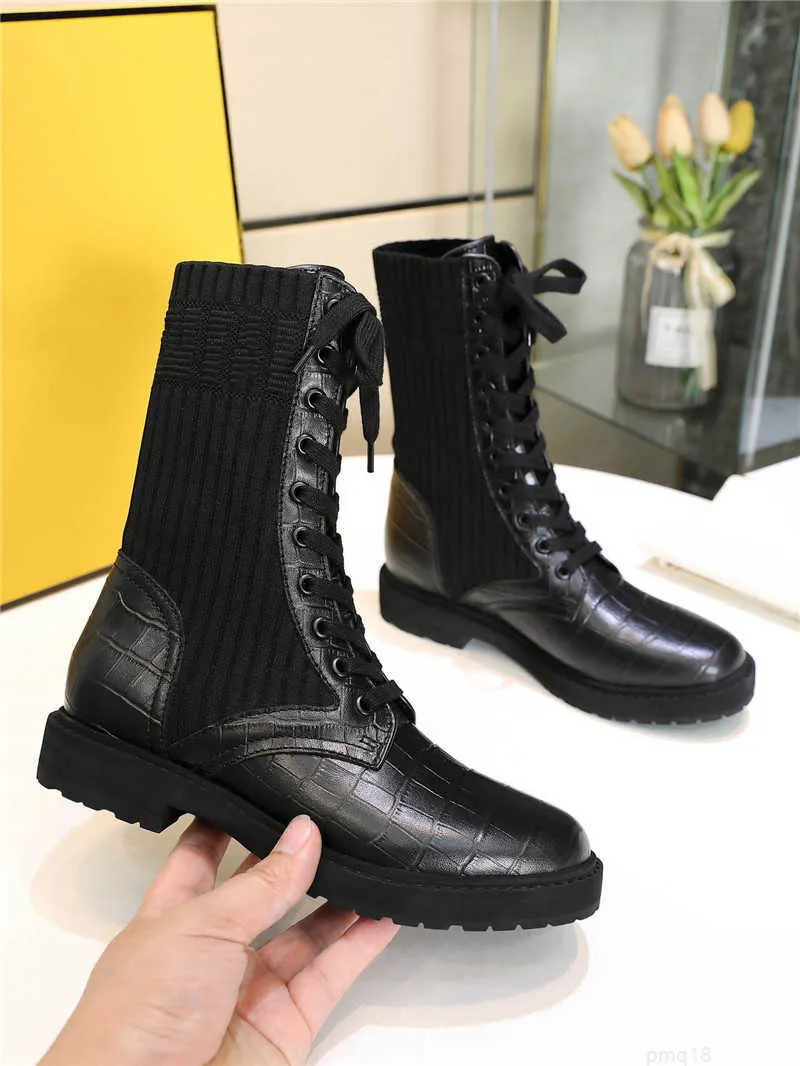 Luxury Designer Black Rockoko Chelsea Sock Combat Boots Shoes With