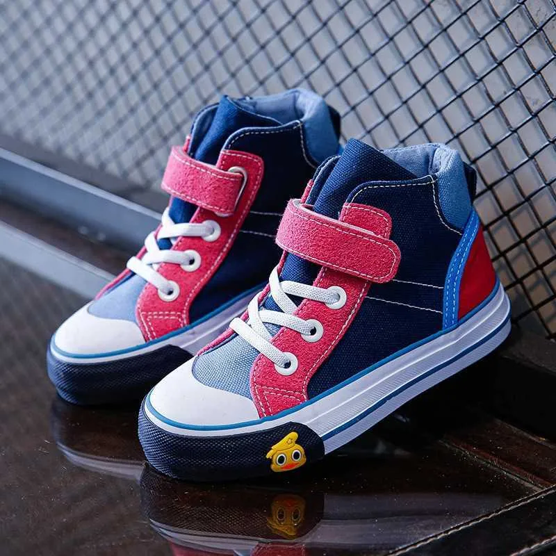 Kids Shoes for Girl Autumn 2021 New Children's High-top Canvas Shoes Casual Wild Boys Sneakers Girls Rainbow Shoes Kids Fashion G1025