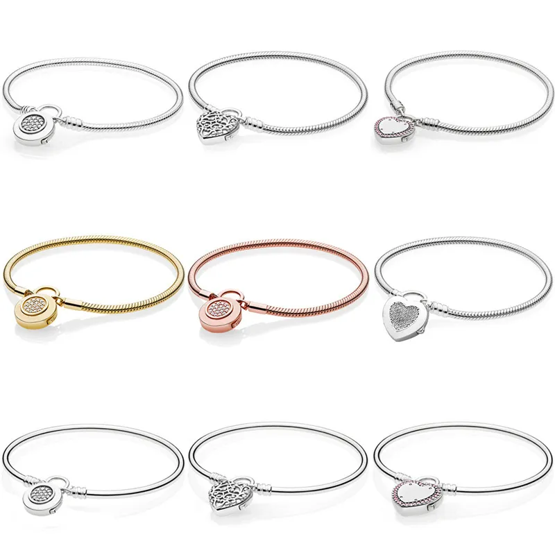 Moments Lock Your Promise Regal Heart Signature Lucchetto Bracciale Fit Fashion 925 Sterling Silver Bangle Bead Charm Gioielli fai da te