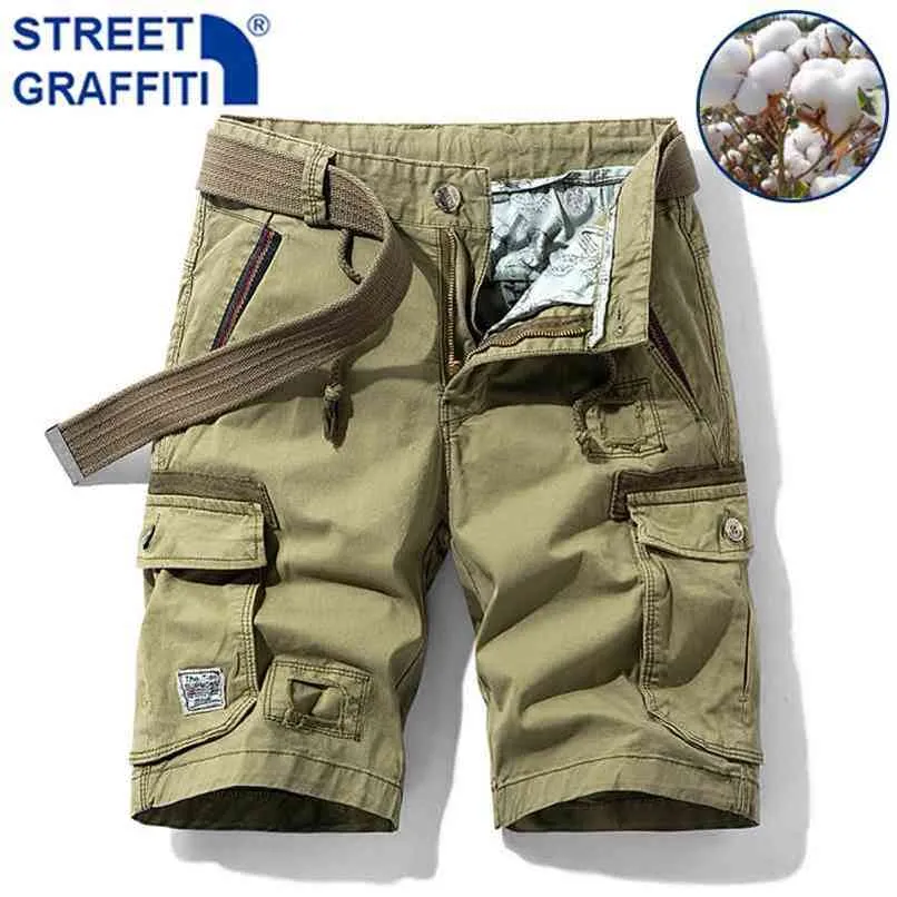 Män Sommar Taktisk Bomull Cargo Shorts Casual Breeches Bermuda Fashion Pants Camouflage Beach 210806