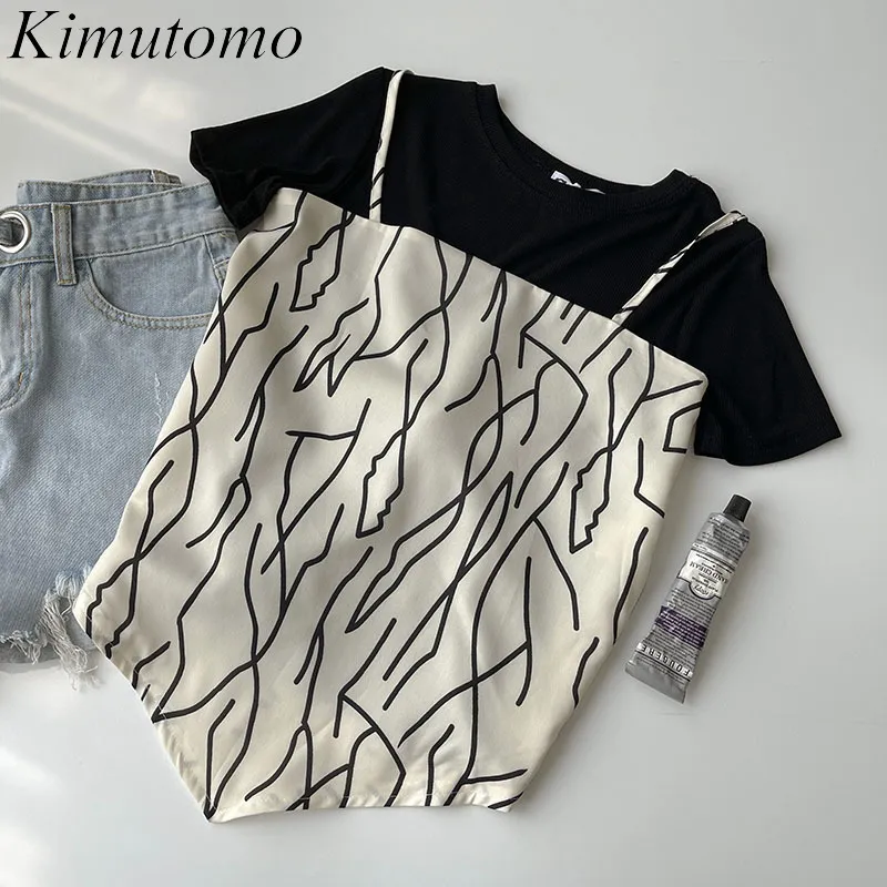 Kimutomo camisole vrouwen zomer koreaans chique vrouwelijke geometrische lijn casual back knot korte tops streetwear eenvoudige mode 210521