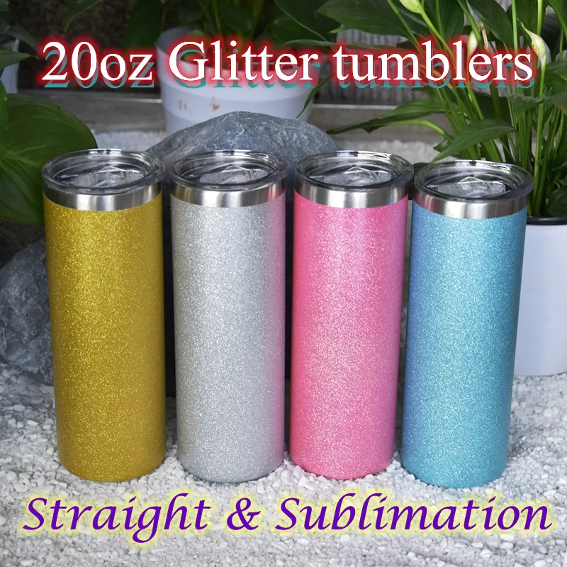 20oz Sublimation Glitter Tumblers Powder Straight Tumbler