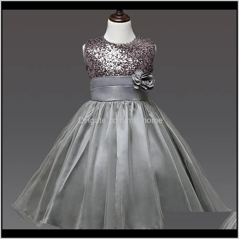 kids girls wedding dresses 11+ sequined princess dress bow tie appliqued dress invisible zipper lace mesh dress party tutu 3-9t