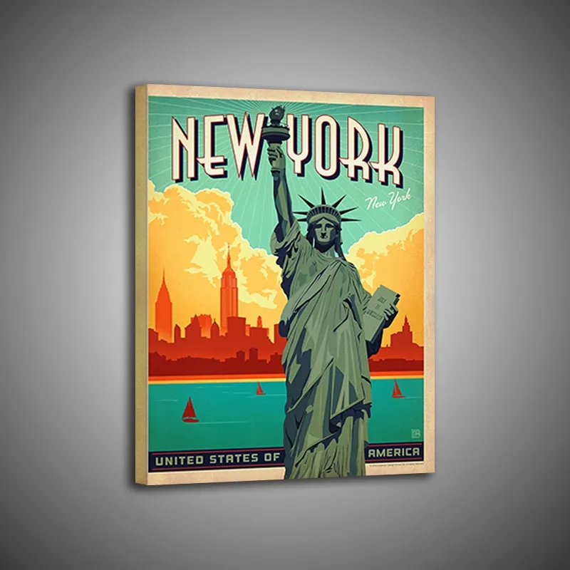 1P 뉴욕 시티 페인팅 자유 캔버스 아트 현대 도시 포스터 벽 교수형 거실 장식을위한 그림