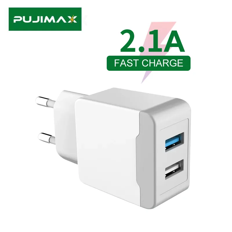 PUJIMAX Smart USB Charger 2 Ports EU Plug Quick Adapter Portable Travel Fast Charging For iPhone/Samsung/Huawei/Mate20/Xiaomi