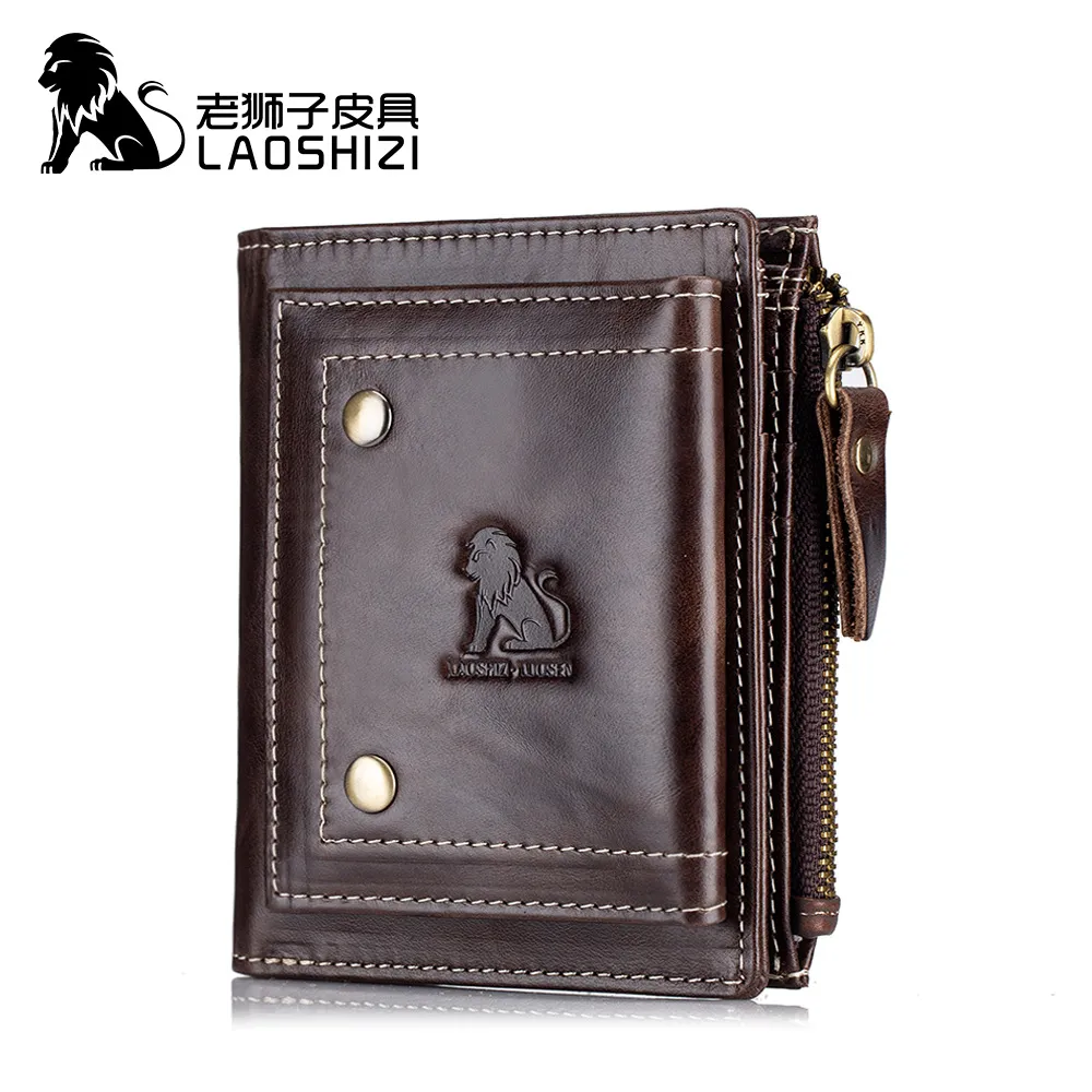 Homme portefeuille en cuir véritable Anti-vol sac d'argent homme porte-carte d'affaires court fermeture éclair verticale porte-monnaie portefeuille hommes