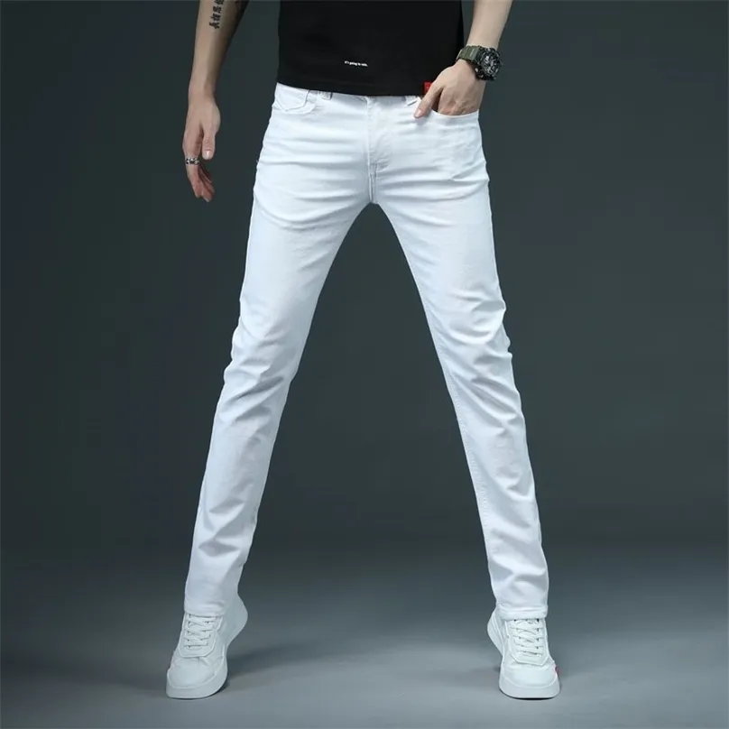 Skinny jeans män solid vit s stretch casual fashioins denim byxor yong pojke studenter byxor storlek 38 211111