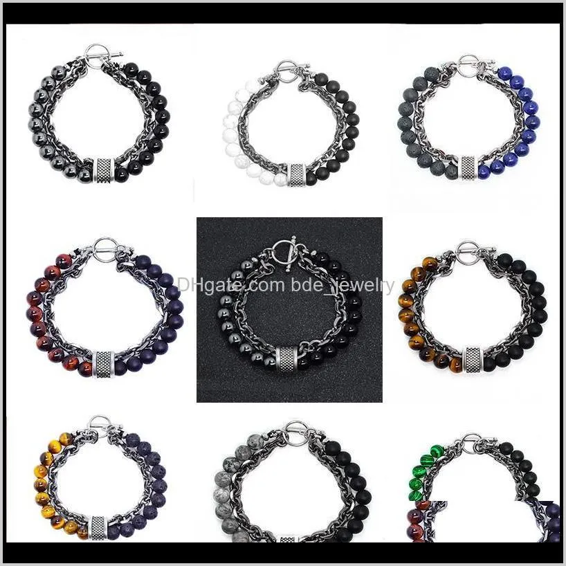 mens bracelet tiger eye stainless steel bracelet double layer beads hip hop rock natural stone boyfriend gift wholesale