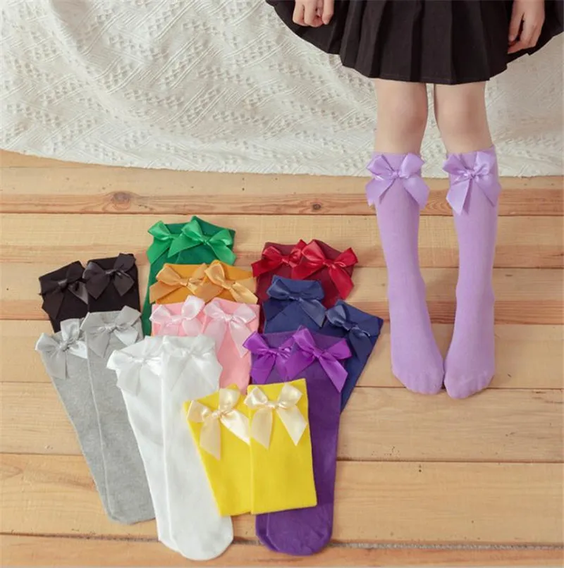 Kinder mittlere Röhrensocken einfarbige Schleife-Socken Kinder gerade Röhren-Socken ohne Absätze vor und nach der Schleifensocke DD582