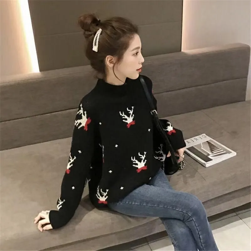 Suéteres femininos Autumn e Winter Roupos Fada Sensação Online Sweater Mock Neck Sweater solto