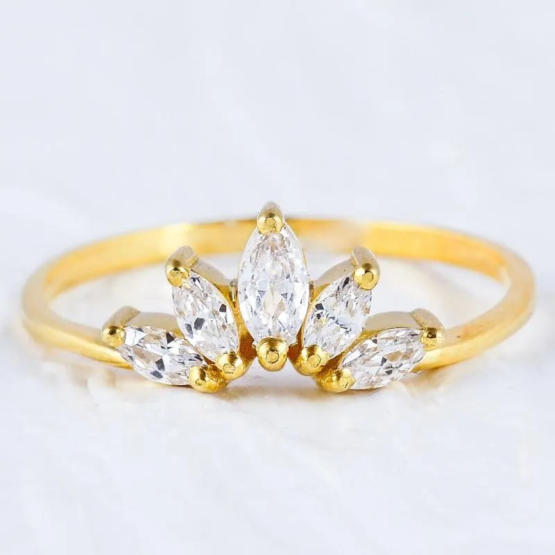 Wedding Rings Tiara & Crown Dainty Gold Filled Band Ring Marquise Cut Zircon Flower Women Fashion Jewelry Gift