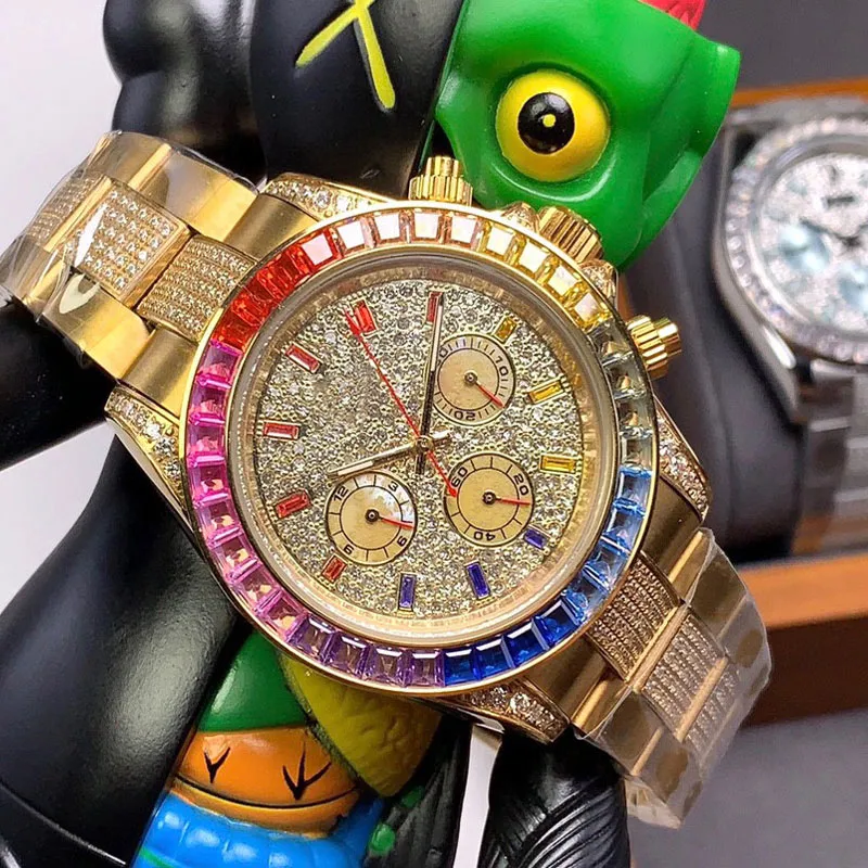 Montre Hommes Montres Rainbow Diamond Montre Mécanique Automatique 43mm Bracelet En Acier Inoxydable Bague Saphir Design Montre De Luxe297d