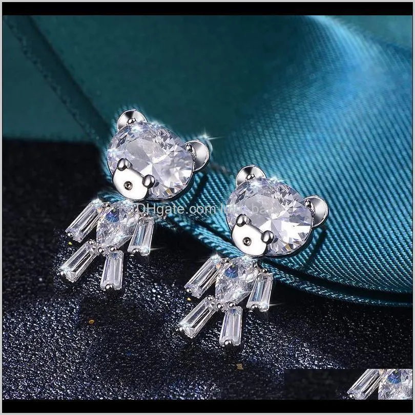 deals bear girls cubic zirconia friday earrings for stud black 2021 silver crystal cute needles women s925 cuinh