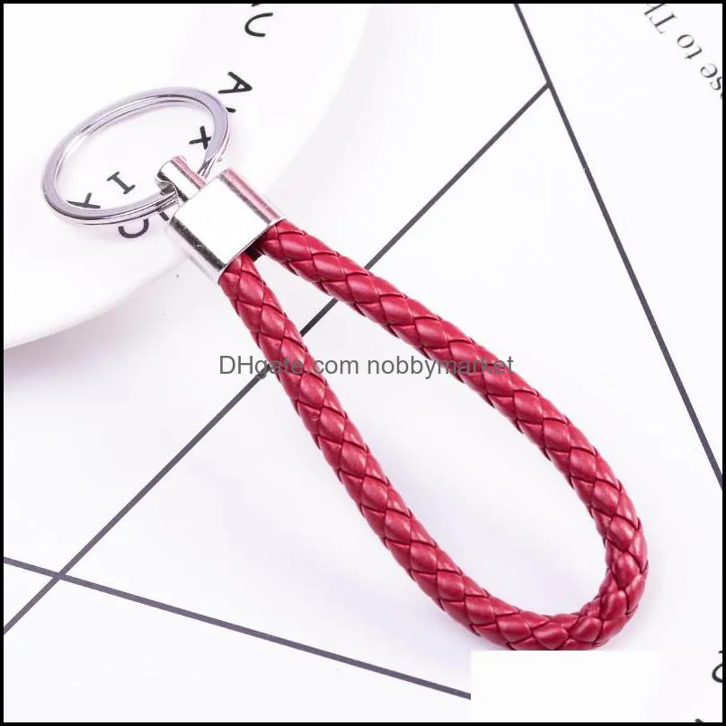 New handmade PU Leather Keychain Braided String Rope Metal Key Ring Woven Cord chains Holder DIY Jewelry Accessories