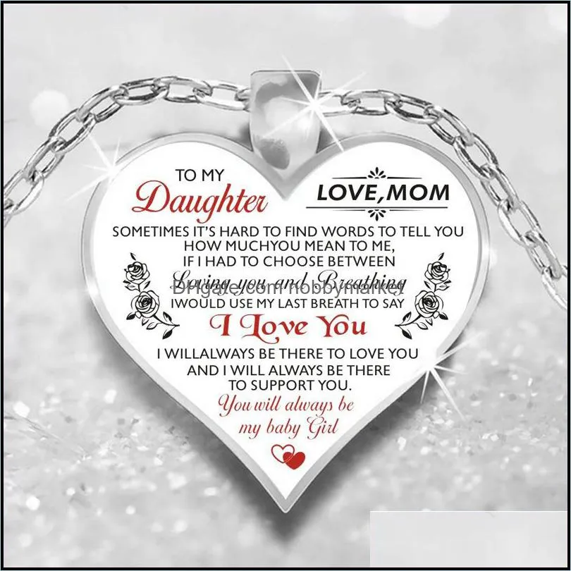 To My Wife Son Daughter Granddaughter Girls Fiancée Necklace Love Glass Heart pendant DAD MOM I Love You Jewelry Gift