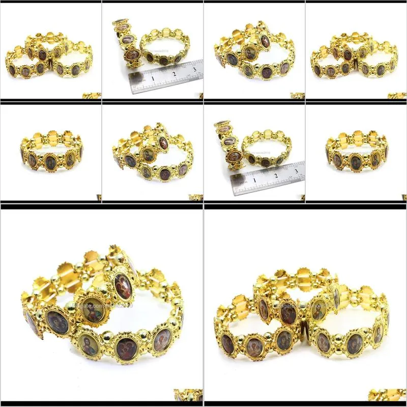 golden alloy christian orthodox icon elasticity wristband jewelry jesus hand beaded bracelet religion accessories christmas gift