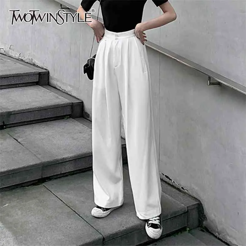 Minimalistische casual brede pant broek voor vrouwelijke hoge taille zwart groot formaat losse rechte broek mode 210521