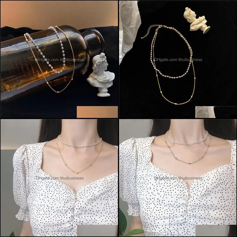 Individual Simulated-pearls Double Layers Chokers for Women Sex Beads Beautiful Short Necklace Y0309