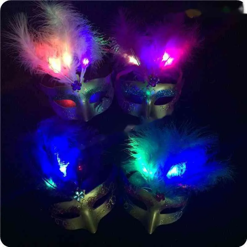 Masque d'Halloween plume lumineuse velours costume de fête de noël masques de bal fournitures de vacances accessoires