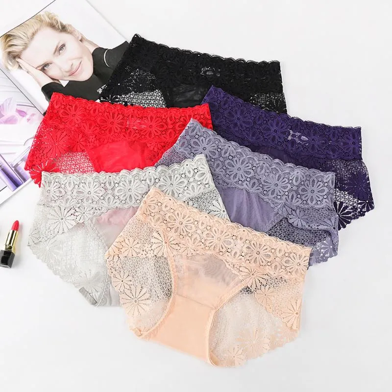 Calcinha das Mulheres Sexy Underpants Lingerie Mulheres Lace Underwear Briefs Transparente Floral Soft Knickers Intimates