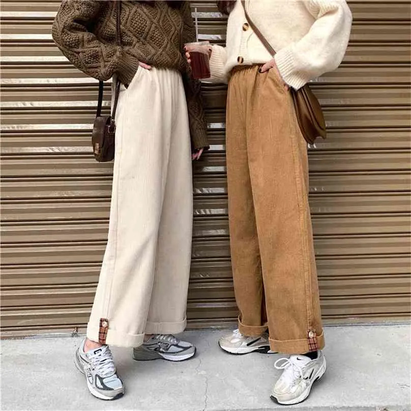 Brown Corduroy Wide Leg Pants For Women Korean Fashion Beige Wool Trousers  Women With Oversized High Waist And Spring Loose Fit ByHOUZHOU 210925 From  Luo02, $21.57