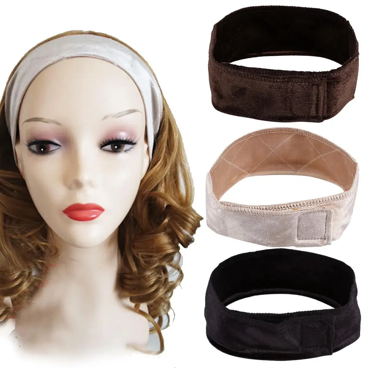 Perruque Grip Écharpe Head Hair Band Headbrand Réglable Fastern Velours Flexible - Marron