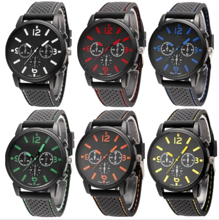 Mode Militaire Heren kijken Cool race Sport horloges Grote Cijfer Wijzerplaat Man outdoor Siliconen quartz Horloge