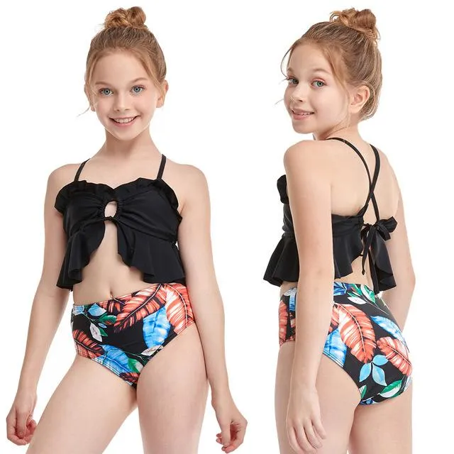 High Waisted Printed Family Bathing Suit Sets With Ruffles For