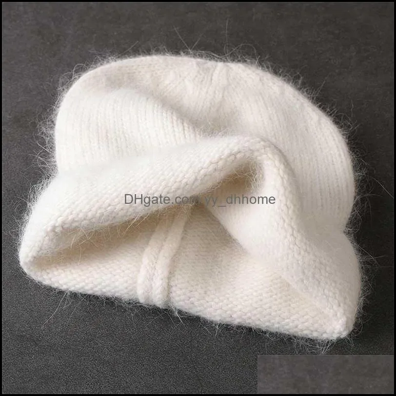 Fashion 70%Rabbit Fur Winter Hat For Women Soft Knit Beanies Outdoor Warm Ski Cold Knitted Beanie Hat Cover Head Caps 211228