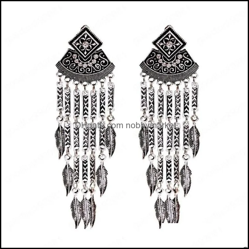 Silver Color Long Leaf Jhumka Earrings For Women Geometric Indian Jewelry Gold Tassel Dangling Earrings Turkey Jewelry