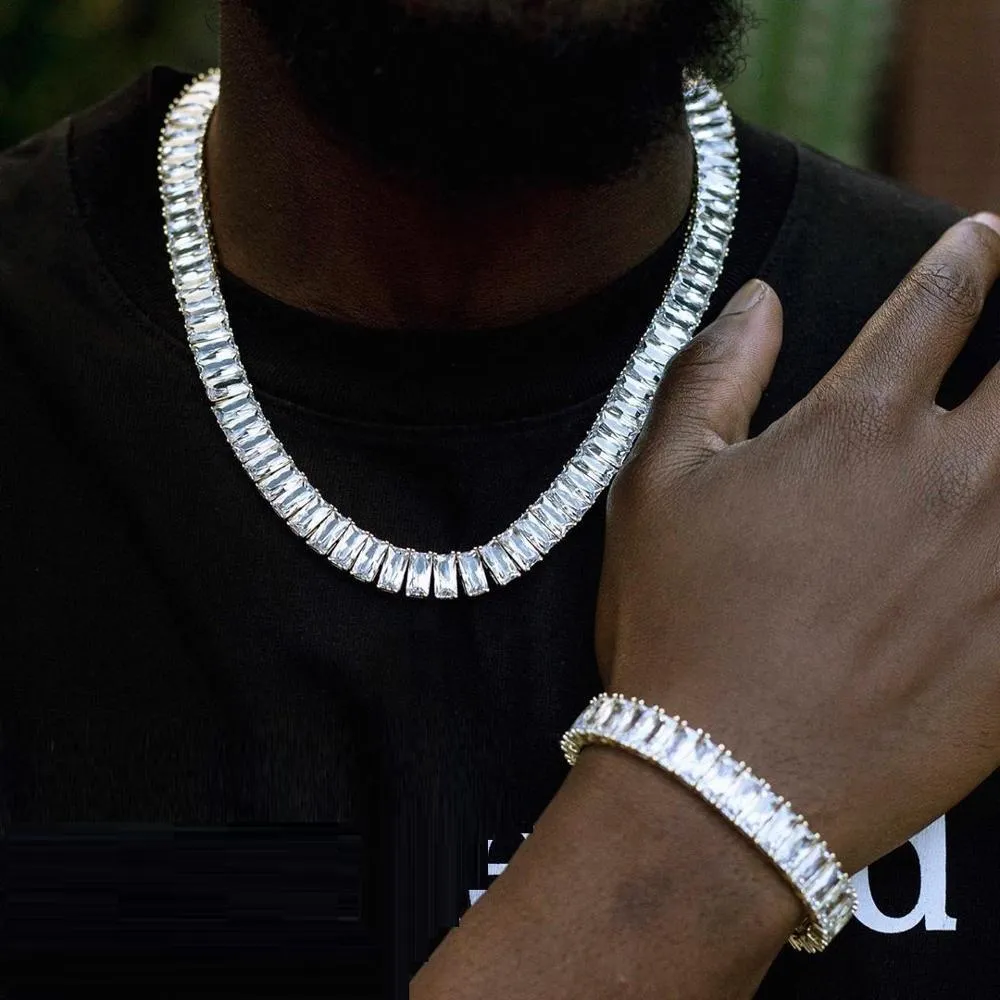 À la mode Carré Lab Diamant cz Collier Or Blanc Rempli Partie De Mariage Chaîne Collier Pour Femmes hommes Cubain Rock Hiphop Bijoux X0509