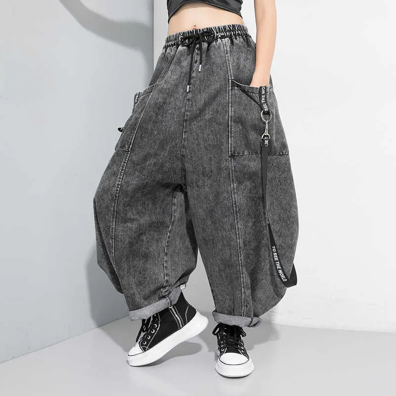 Mode Street Style Casual Plus Größe Harem Hosen Frauen Retro Gewaschene Jeans Lose Cool Breite Bein 210615
