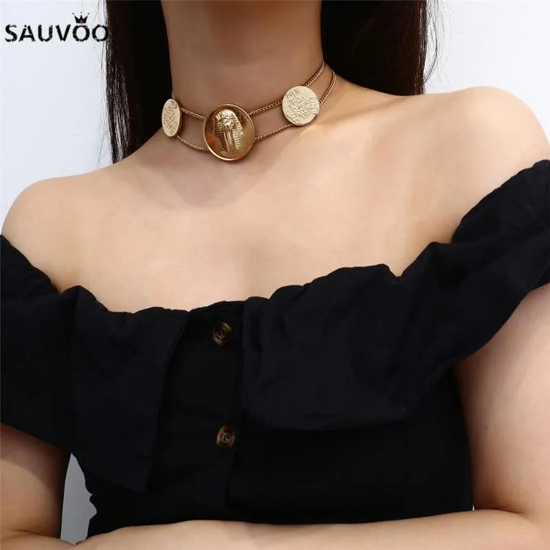 Vintage Trendy Geometrische Ägypten Totems Halsketten Mode Frauen Gold Silber Link Ketten Kurz Für Damen