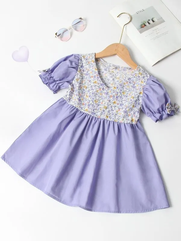 Toddler Girls Ditsy Floral Print Puff Sleeve Dress SHE