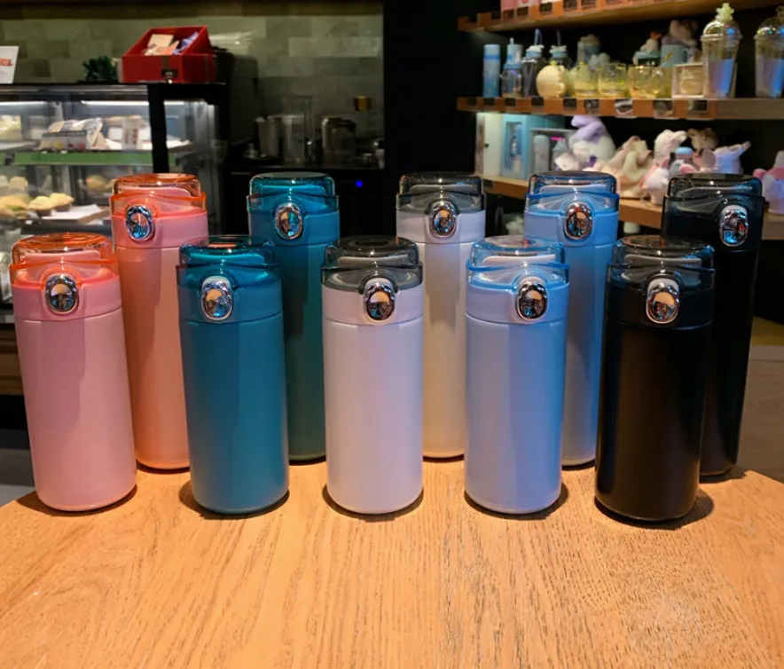 De laatste 13.5oz roestvrijstalen koffiekopje, bounce transparante deksel vacuümfles, een verscheidenheid aan kleuren en stijlen om uit te kiezen, ondersteuning voor aangepaste logo's