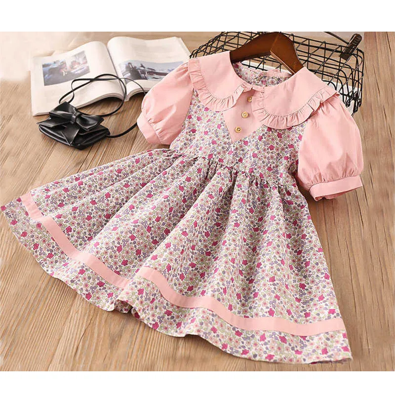 Summer Girl Floral Princess Robe Bébé Robes décontractées Enfants Europe Style Vêtements Enfants Coton Poupée Collier Robes 2-6Y 210615